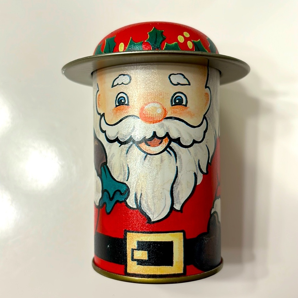 Santa Tin Vintage 80s Removable Hat candy/money holder stocking stuffer By Wangs